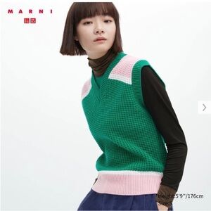 MARNI x Uniqlo collab Green and Pink Knit sweater Vest size M wool blend